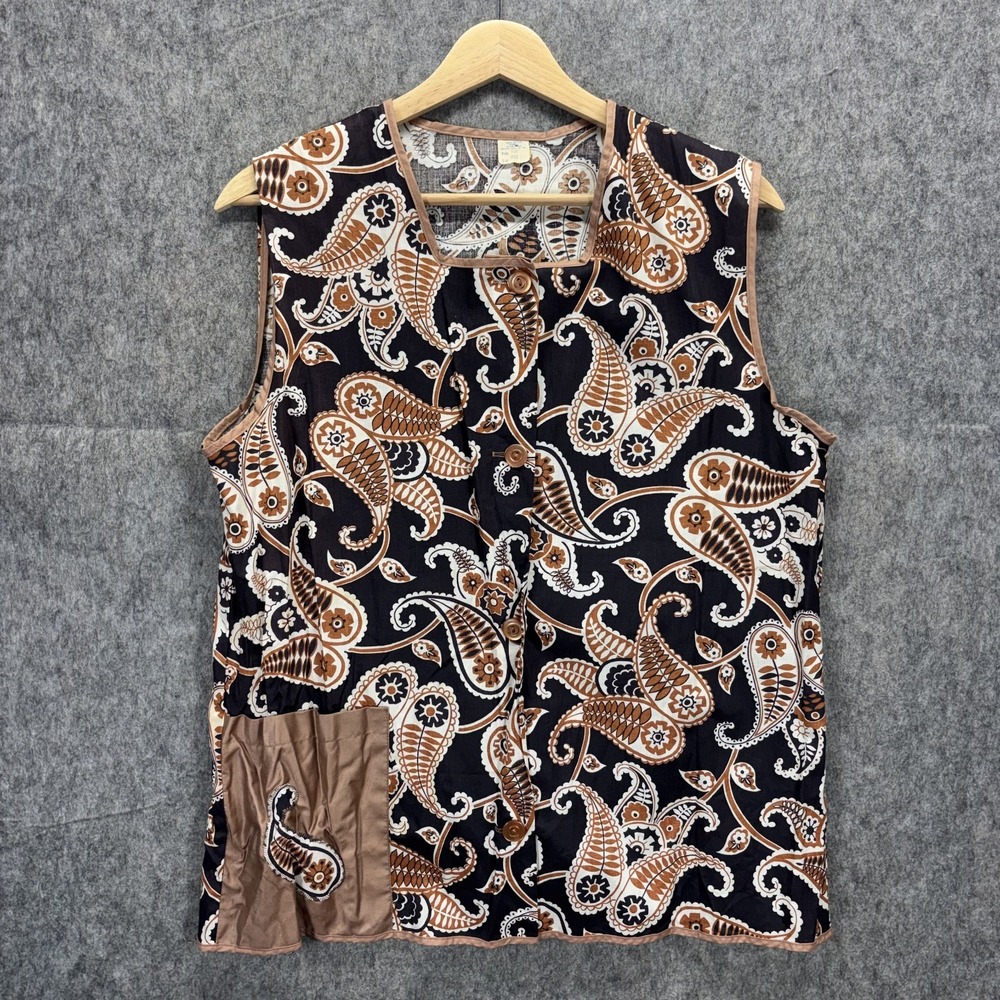 Vintage‎ 1960s Women's Medium Top Mod Paisley Print Sleeveless Floral USA Go Go